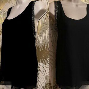 Jeans by Buffalo Sheer Back Black Sleeveless Beaded Black Silver Tank Top ~ Sml